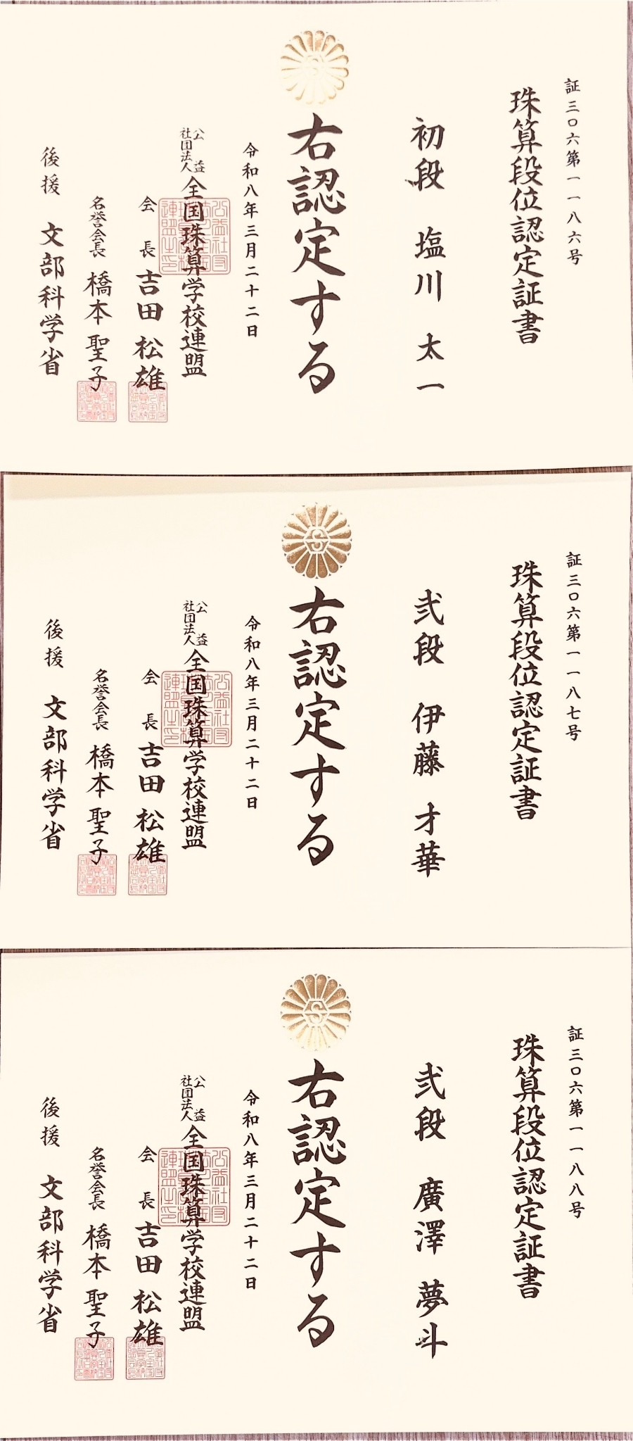 2026年3月 珠算・暗算検定 合格者 画像1